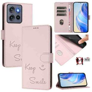 For Motorola Edge 50 Neo Smile Embossing RFID Leather Phone Case(Pink)