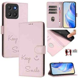 For Motorola Moto G15 Smile Embossing RFID Leather Phone Case(Pink)