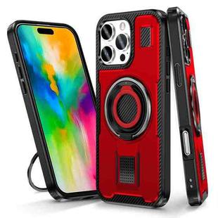 For iPhone 16 Pro Max Ring Holder Carbon Fiber PC Hybrid TPU Phone Case(Red)