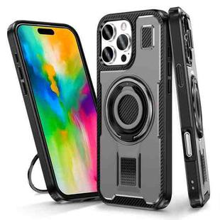 For iPhone 16 Pro Max Ring Holder Carbon Fiber PC Hybrid TPU Phone Case(Grey)