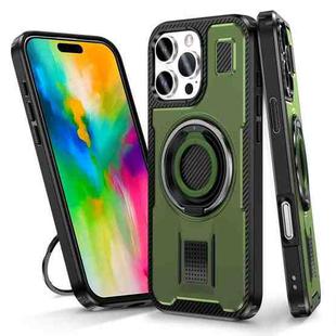 For iPhone 16 Pro Max Ring Holder Carbon Fiber PC Hybrid TPU Phone Case(Army Green)