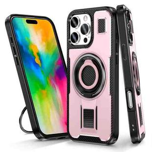 For iPhone 16 Pro Max Ring Holder Carbon Fiber PC Hybrid TPU Phone Case(Rose Gold)