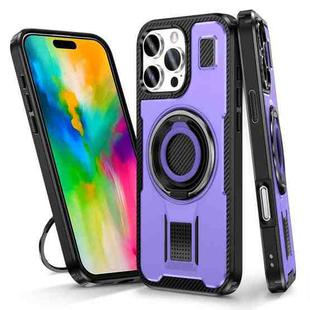 For iPhone 16 Pro Ring Holder Carbon Fiber PC Hybrid TPU Phone Case(Purple)