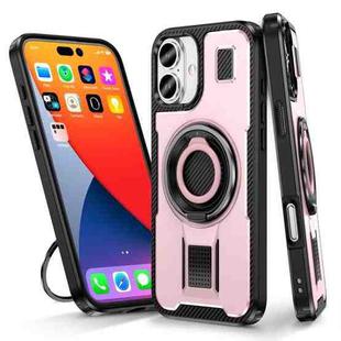 For iPhone 16 Ring Holder Carbon Fiber PC Hybrid TPU Phone Case(Rose Gold)