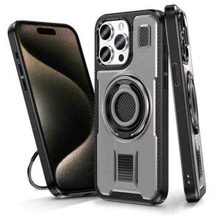 For iPhone 15 Pro Max Ring Holder Carbon Fiber PC Hybrid TPU Phone Case(Grey)