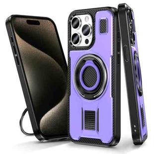 For iPhone 15 Pro Max Ring Holder Carbon Fiber PC Hybrid TPU Phone Case(Purple)