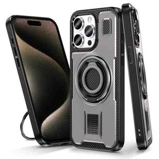 For iPhone 15 Pro Ring Holder Carbon Fiber PC Hybrid TPU Phone Case(Grey)