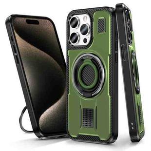 For iPhone 15 Pro Ring Holder Carbon Fiber PC Hybrid TPU Phone Case(Army Green)