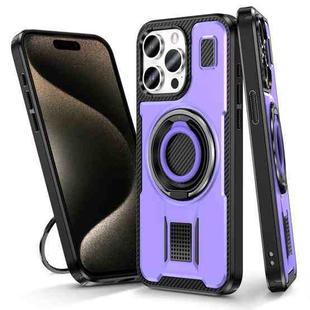 For iPhone 15 Pro Ring Holder Carbon Fiber PC Hybrid TPU Phone Case(Purple)