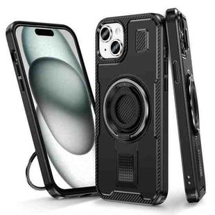 For iPhone 15 Plus / 14 Plus Ring Holder Carbon Fiber PC Hybrid TPU Phone Case(Black)