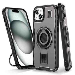 For iPhone 15 Plus / 14 Plus Ring Holder Carbon Fiber PC Hybrid TPU Phone Case(Grey)