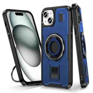 For iPhone 15 Plus / 14 Plus Ring Holder Carbon Fiber PC Hybrid TPU Phone Case(Blue)