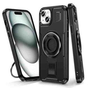 For iPhone 14 / 13 Ring Holder Carbon Fiber PC Hybrid TPU Phone Case(Black)