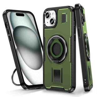 For iPhone 14 / 13 Ring Holder Carbon Fiber PC Hybrid TPU Phone Case(Army Green)