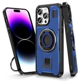 For iPhone 14 Pro Ring Holder Carbon Fiber PC Hybrid TPU Phone Case(Purple)