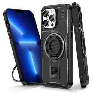 For iPhone 13 Pro Max Ring Holder Carbon Fiber PC Hybrid TPU Phone Case(Black)