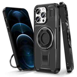 For iPhone 12 / 12 Pro Ring Holder Carbon Fiber PC Hybrid TPU Phone Case(Black)