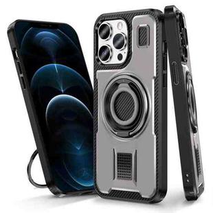 For iPhone 12 / 12 Pro Ring Holder Carbon Fiber PC Hybrid TPU Phone Case(Grey)