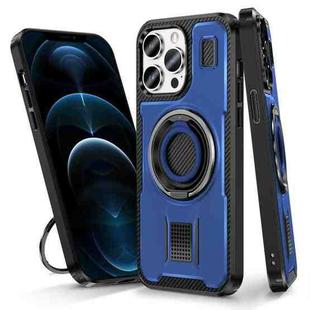 For iPhone 12 / 12 Pro Ring Holder Carbon Fiber PC Hybrid TPU Phone Case(Blue)