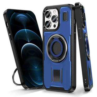 For iPhone 12 Pro Max Ring Holder Carbon Fiber PC Hybrid TPU Phone Case(Blue)