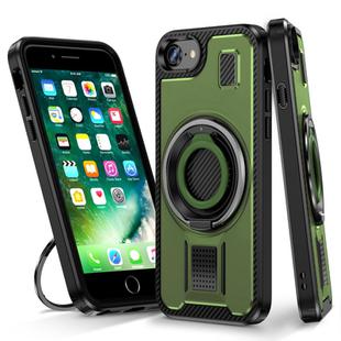 For iPhone 7 / 8 / SE 2022 Ring Holder Carbon Fiber PC Hybrid TPU Phone Case(Army Green)