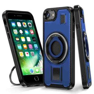 For iPhone 7 / 8 / SE 2022 Ring Holder Carbon Fiber PC Hybrid TPU Phone Case(Blue)