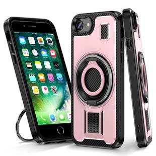 For iPhone 7 / 8 / SE 2022 Ring Holder Carbon Fiber PC Hybrid TPU Phone Case(Rose Gold)