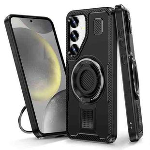 For Samsung Galaxy S24 FE 5G Ring Holder Carbon Fiber PC Hybrid TPU Phone Case(Black)