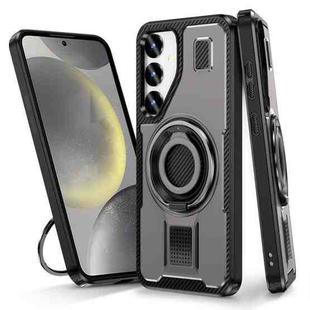 For Samsung Galaxy S24 FE 5G Ring Holder Carbon Fiber PC Hybrid TPU Phone Case(Grey)