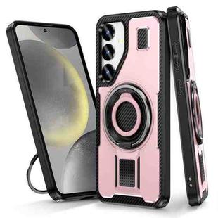 For Samsung Galaxy S24 FE 5G Ring Holder Carbon Fiber PC Hybrid TPU Phone Case(Rose Gold)