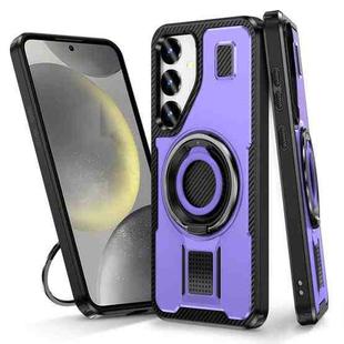 For Samsung Galaxy S24 5G Ring Holder Carbon Fiber PC Hybrid TPU Phone Case(Purple)