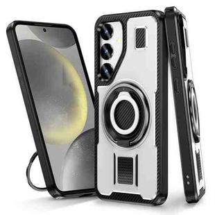 For Samsung Galaxy S24+ 5G Ring Holder Carbon Fiber PC Hybrid TPU Phone Case(White)