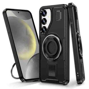 For Samsung Galaxy S24+ 5G Ring Holder Carbon Fiber PC Hybrid TPU Phone Case(Black)