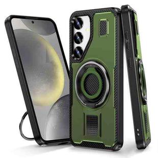 For Samsung Galaxy S24+ 5G Ring Holder Carbon Fiber PC Hybrid TPU Phone Case(Army Green)