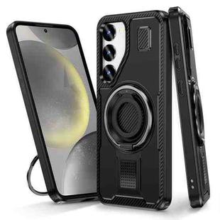 For Samsung Galaxy S23 5G Ring Holder Carbon Fiber PC Hybrid TPU Phone Case(Black)