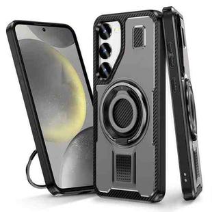 For Samsung Galaxy S23 5G Ring Holder Carbon Fiber PC Hybrid TPU Phone Case(Grey)