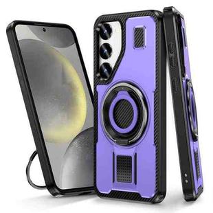 For Samsung Galaxy S23 5G Ring Holder Carbon Fiber PC Hybrid TPU Phone Case(Purple)