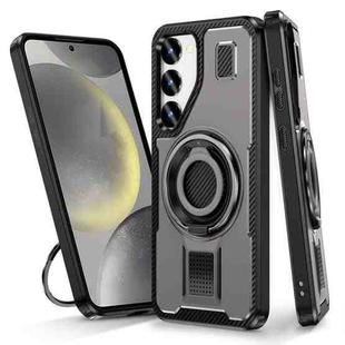 For Samsung Galaxy S23+ 5G Ring Holder Carbon Fiber PC Hybrid TPU Phone Case(Grey)