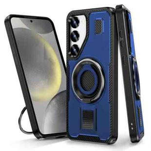 For Samsung Galaxy S23+ 5G Ring Holder Carbon Fiber PC Hybrid TPU Phone Case(Blue)