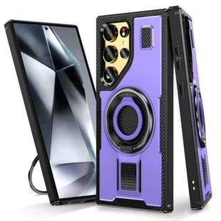 For Samsung Galaxy S25 Ultra 5G Ring Holder Carbon Fiber PC Hybrid TPU Phone Case(Purple)