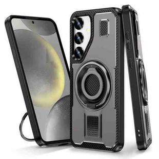 For Samsung Galaxy S25 5G Ring Holder Carbon Fiber PC Hybrid TPU Phone Case(Grey)