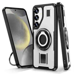 For Samsung Galaxy S25+ 5G Ring Holder Carbon Fiber PC Hybrid TPU Phone Case(White)