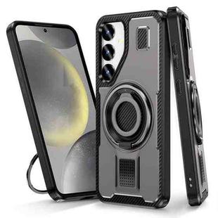 For Samsung Galaxy S25+ 5G Ring Holder Carbon Fiber PC Hybrid TPU Phone Case(Grey)