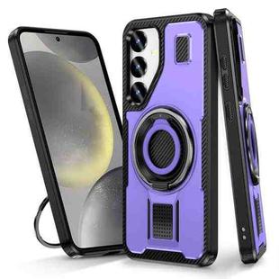 For Samsung Galaxy S25+ 5G Ring Holder Carbon Fiber PC Hybrid TPU Phone Case(Purple)