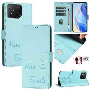 For Asus ROG Phone 8 / 8 Pro Smile Embossing RFID Leather Phone Case(Mint Green)