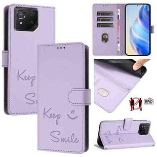 For Asus ROG Phone 8 / 8 Pro Smile Embossing RFID Leather Phone Case(Light Purple)