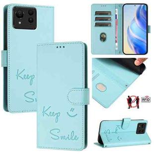 For Asus Zenfone 11 Ultra Smile Embossing RFID Leather Phone Case(Mint Green)