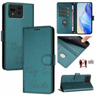 For Asus Zenfone 11 Ultra Smile Embossing RFID Leather Phone Case(Peacock Green)