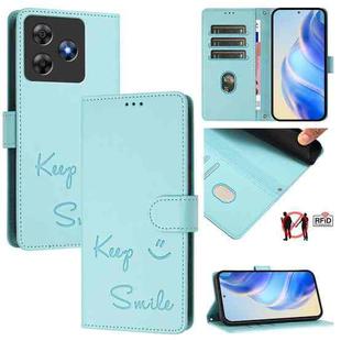 For Blackview Wave 8C Smile Embossing RFID Leather Phone Case(Mint Green)