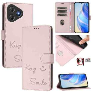 For Blackview Oscal Flat 2 Smile Embossing RFID Leather Phone Case(Pink)